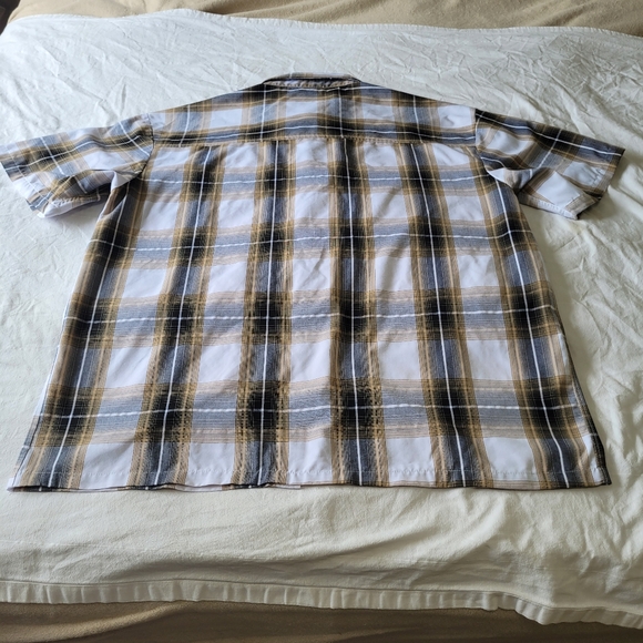 Yago Shirt Mens 3XL Short Sleeve Shirt Black Tan White Plaid Outdoor Casual - Picture 5 of 5